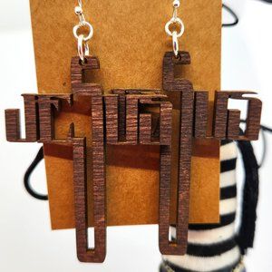 Handmade Jesus Earrings, Baltic Birch wood, laser cut, stained, New.